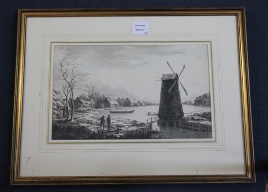 Mary Mitford c.1770 Figures in discussion beside a windmill 9 x 12.75in. Provenance: Abbott & Holder